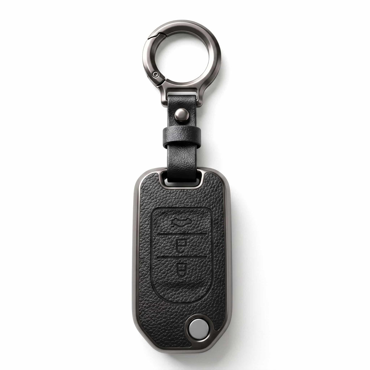 Honda City Modified Flip Jack Knife TPU Protection Key Cover 2 Buttons 2021 - 2026 - Black With Keychain Leather Texture