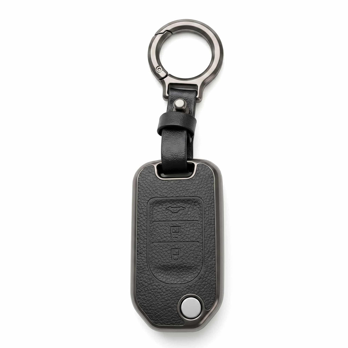 Honda Civic Rebirth TPU Protection Key Cover with Keychain 2012 - 2015 - Leather Texture 3 Buttons Black