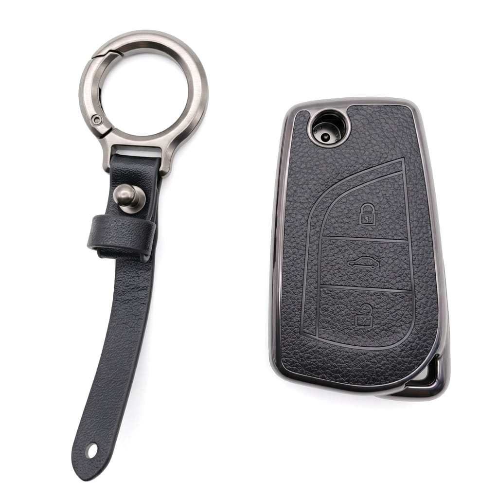 Toyota Corolla Jack Knife TPU Plastic Protection Key Cover 3 Buttons 2014 - 2020 - Leather Texture with Key Chain