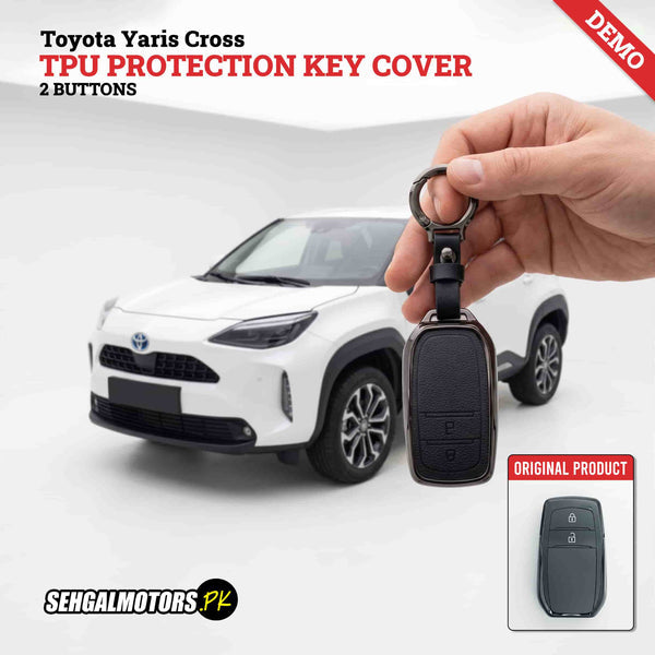 Toyota Yaris Cross TPU Protection Key Cover 2 Buttons 2021 - 2026 - With Keychain Leather Texture