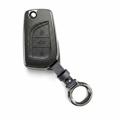 Toyota Corolla Jack Knife TPU Plastic Protection Key Cover 3 Buttons 2014 - 2020 - Leather Texture with Key Chain
