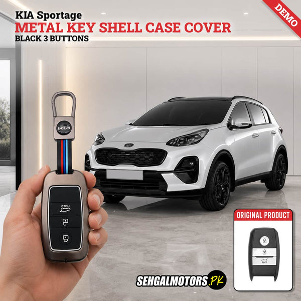 KIA Sportage Metal Key Shell Case Cover Black 3 Buttons 2019 - 2024 - Replacement Casing