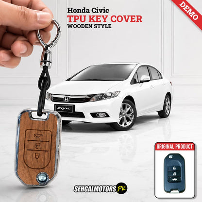 Honda Civic TPU Key Cover Wooden Style 2012 - 2015