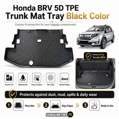 Honda BRV 5D TPE Trunk Mat Tray Black Color 2017 - 2026 - Cargo Boot Liner Diggi Protection Tray Cover