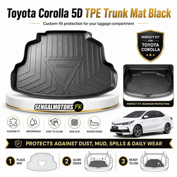 Toyota Corolla 5D TPE Trunk Mat Black 2014 - 2026 - Cargo Boot Liner Diggi Protection Tray Cover