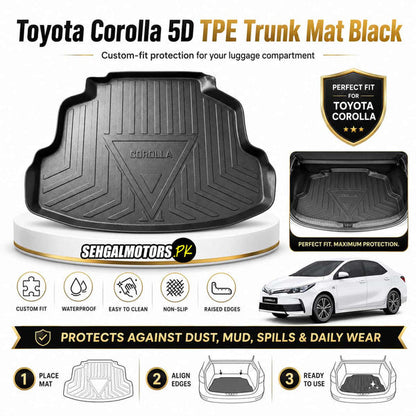Toyota Corolla 5D TPE Trunk Mat Black 2014 - 2026 - Cargo Boot Liner Diggi Protection Tray Cover