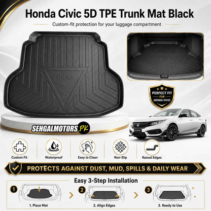 Honda Civic 5D TPE Trunk Mat Black 2016 - 2021 - Cargo Boot Liner Diggi Protection Tray Cover