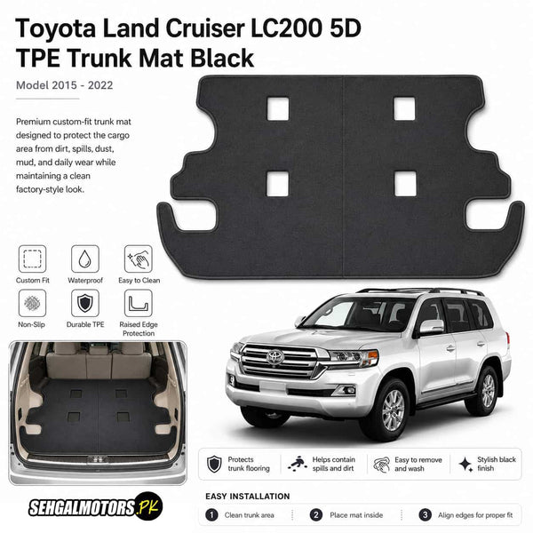 Toyota Land Cruiser LC200 5D TPE Trunk Mat Black Color 2007 - 2021 - Cargo Boot Liner Diggi Protection Tray Cover