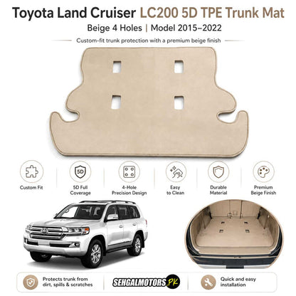 Toyota Land Cruiser LC200 5D TPE Trunk Mat Beige 4 Holes 2007 - 2021