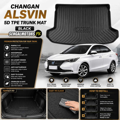 Changan Alsvin 5D TPE Trunk Mat Black 2021 - 2026 - Cargo Boot Liner Diggi Protection Tray Cover