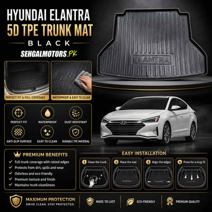 Hyundai Elantra 5D TPE Trunk Mat 2021 - 2026 - Cargo Boot Liner Diggi Protection Tray Cover