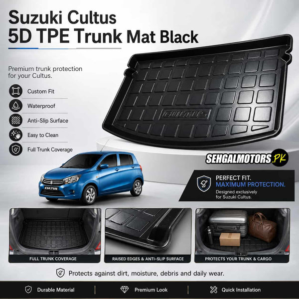Suzuki Cultus 5D TPE Trunk Mat Black 2017 - 2026 - Cargo Boot Liner Diggi Protection Tray Cover