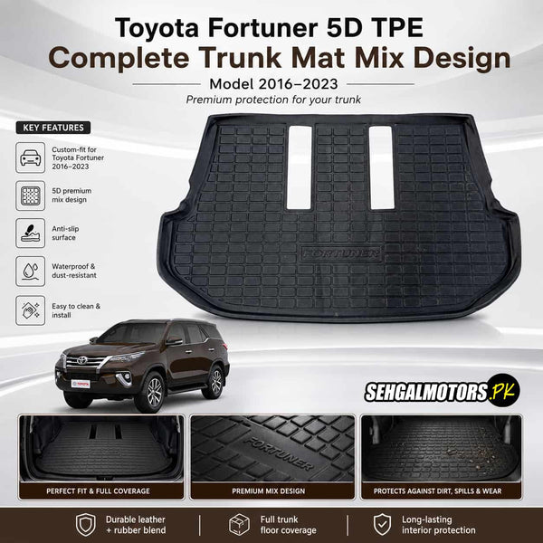 Toyota Fortuner 5D TPE Complete Trunk Mat Mix Design 2016 - 2026
