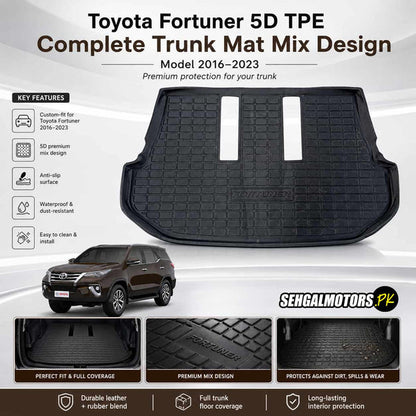 Toyota Fortuner 5D TPE Complete Trunk Mat Mix Design 2016 - 2026