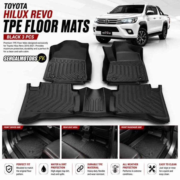 Toyota Hilux Revo TPE Floor Mats Black 3 Pcs 2016 - 2026