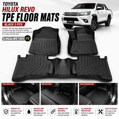 Toyota Hilux Revo TPE Floor Mats Black 3 Pcs 2016 - 2026