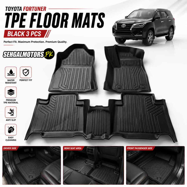 Toyota Fortuner TPE Floor Mats Black 3 Pcs 2016 - 2026