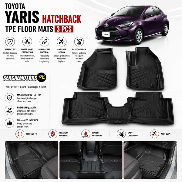 Toyota Yaris Hatchback TPE Floor Mats 3 Pcs 2021 - 2026