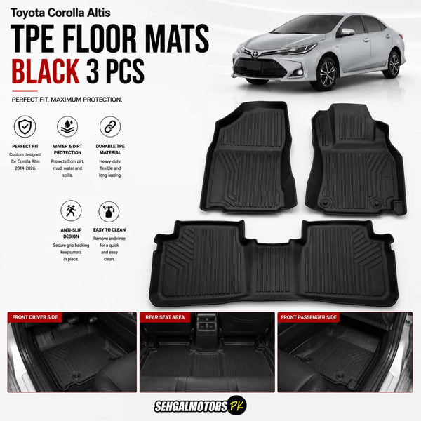 Toyota Corolla Altis TPE Floor Mats Black 3 Pcs 2014 - 2026