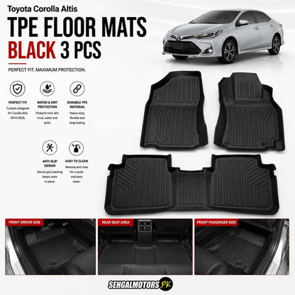 Toyota Corolla Altis TPE Floor Mats Black 3 Pcs 2014 - 2026