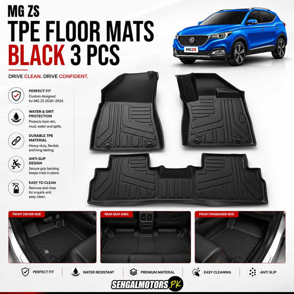 MG ZS TPE Floor Mats Black 3 Pcs 2020 - 2025
