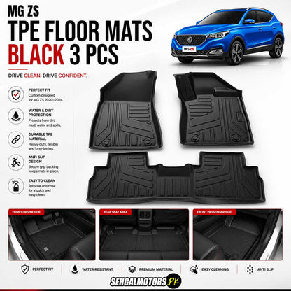 MG ZS TPE Floor Mats Black 3 Pcs 2020 - 2025