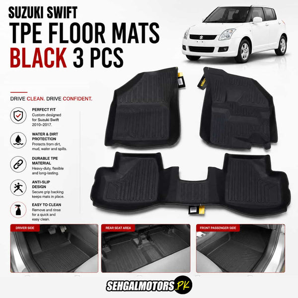 Suzuki Swift TPE Floor Mats Black 3 Pcs 2010 - 2021
