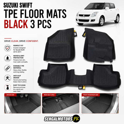Suzuki Swift TPE Floor Mats Black 3 Pcs 2010 - 2021