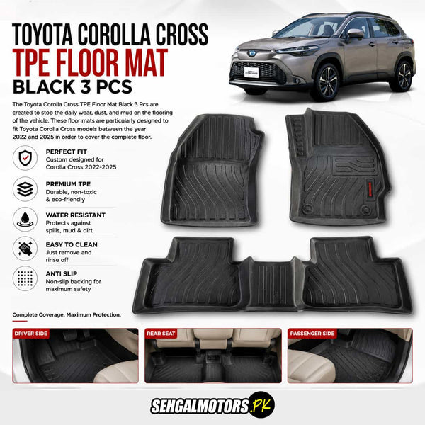 Toyota Corolla Cross TPE Floor Mats Black 3 Pcs 2021 - 2026