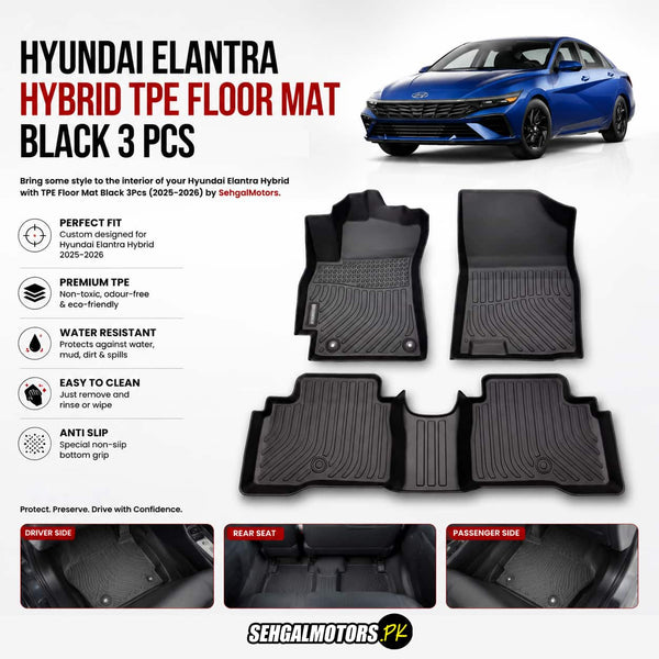 Hyundai Elantra Hybrid TPE Floor Mats Black 3 Pcs 2025 - 2026