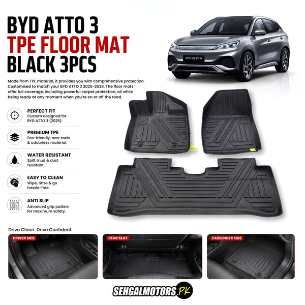BYD Atto 3 TPE Floor Mats Black 3 Pcs 2024 - 2026