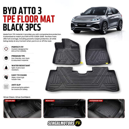 BYD Atto 3 TPE Floor Mats Black 3 Pcs 2024 - 2026