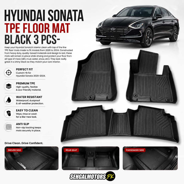 Hyundai Sonata TPE Floor Mats Black 3 Pcs 2021 - 2026