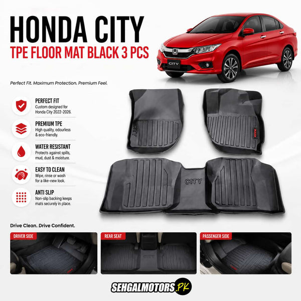 Honda City TPE Floor Mats Black 3 Pcs 2021 - 2026
