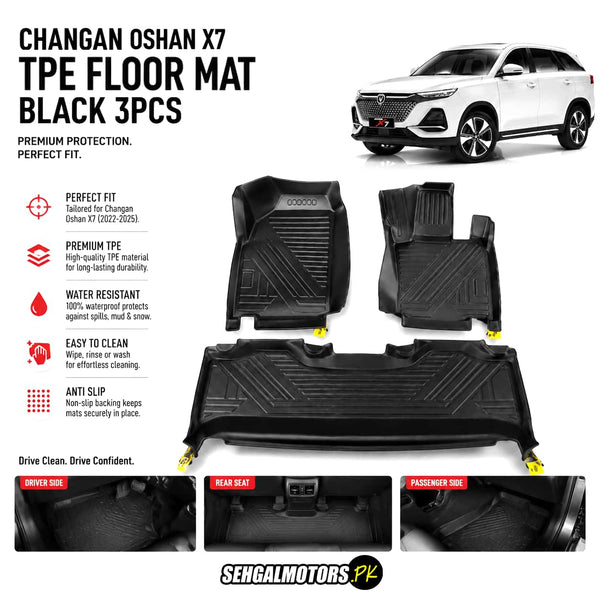 Changan Oshan X7 TPE Floor Mats Black 3 Pcs 2022 - 2026