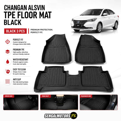 Changan Alsvin TPE Floor Mats Black 3 Pcs 2021 - 2026