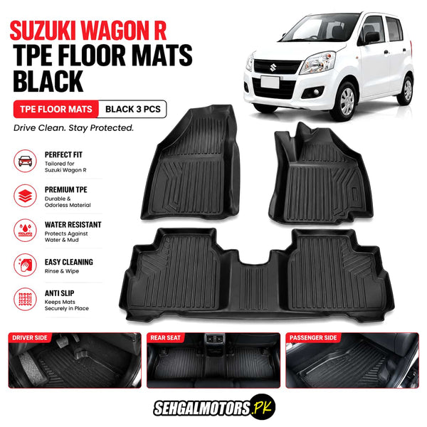 Suzuki Wagon R TPE Floor Mats Black 3 Pcs 2014 - 2025