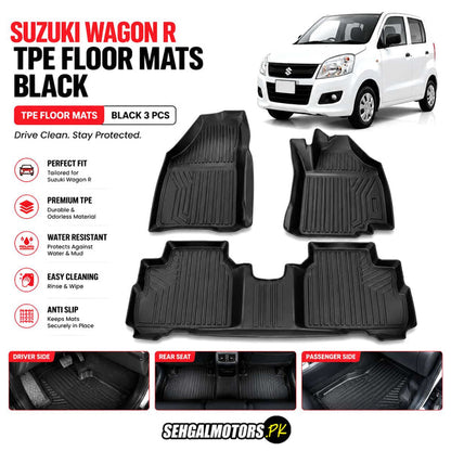 Suzuki Wagon R TPE Floor Mats Black 3 Pcs 2014 - 2025