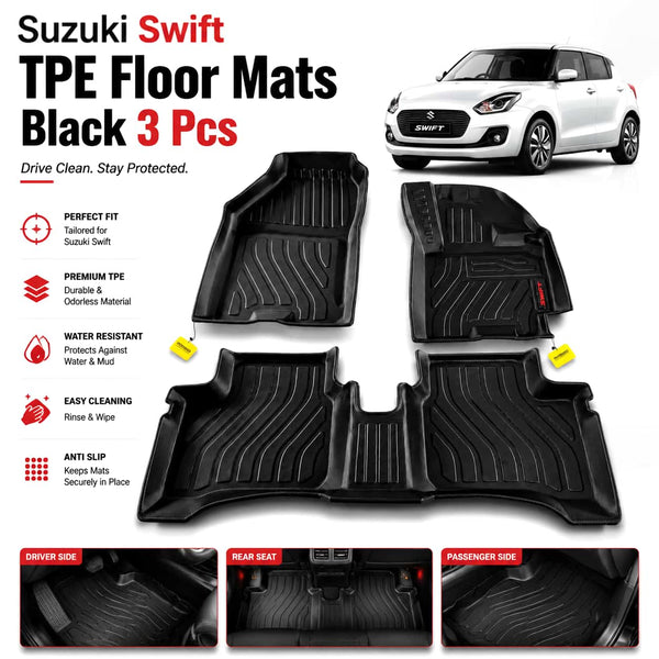 Suzuki Swift TPE Floor Mats Black 3 Pcs 2022 - 2026
