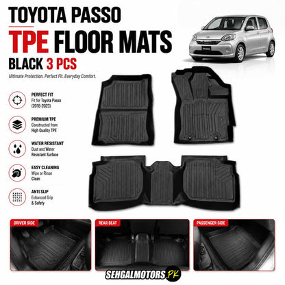 Toyota Passo TPE Floor Mats Black 3 Pcs 2017 - 2023
