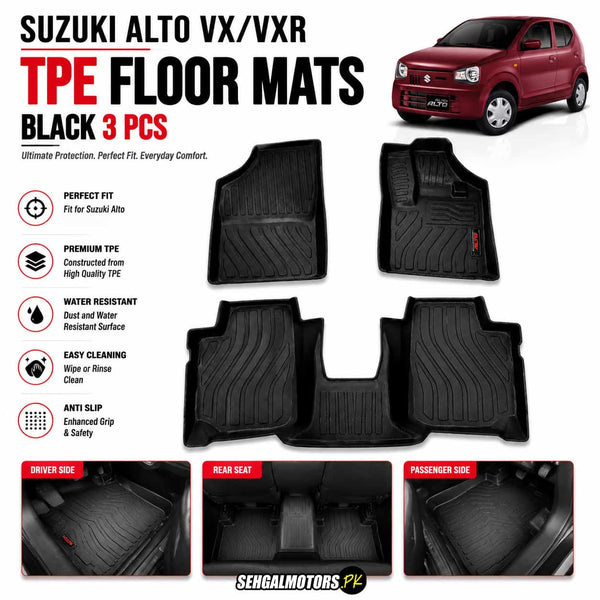 Suzuki Alto VX/VXR TPE Floor Mats Black 3 Pcs 2018 - 2026