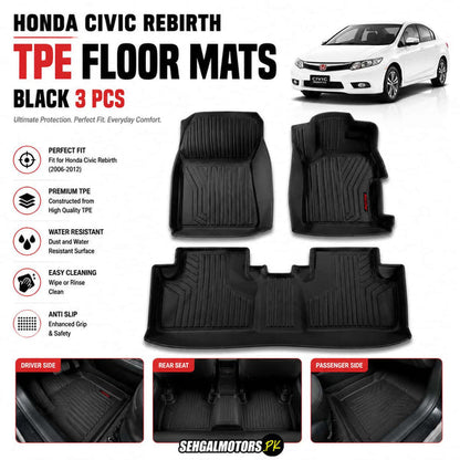 Honda Civic Rebirth TPE Floor Mats Black 3 Pcs 2012 - 2015