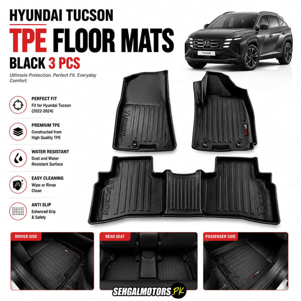 Hyundai Tucson TPE Floor Mats Black 3 Pcs 2020 - 2024