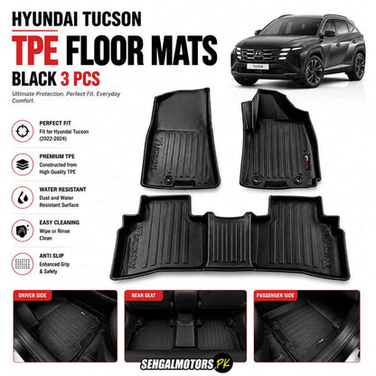 Hyundai Tucson TPE Floor Mats Black 3 Pcs 2020 - 2024