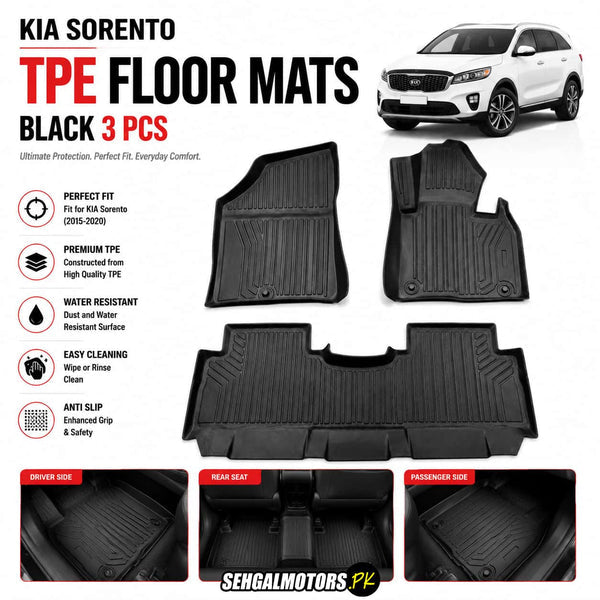 KIA Sorento TPE Floor Mats Black 3 Pcs 2021 - 2024