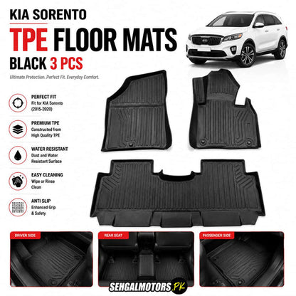 KIA Sorento TPE Floor Mats Black 3 Pcs 2021 - 2024