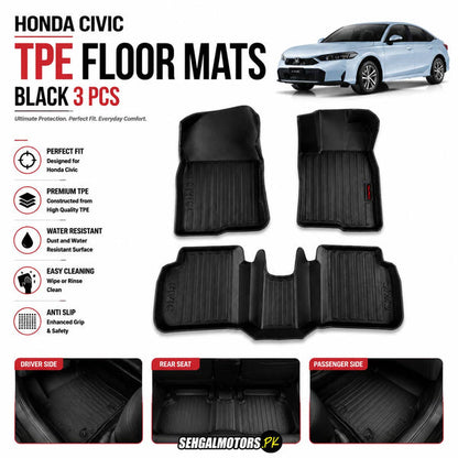 Honda Civic TPE Floor Mats Black 3 Pcs 2022 - 2026