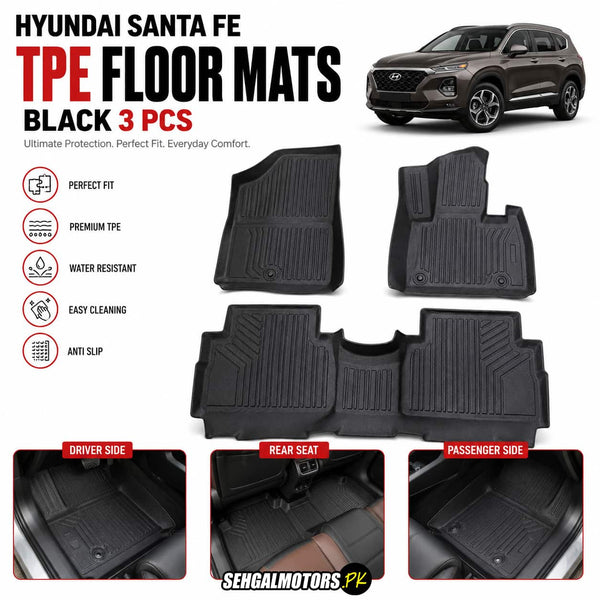 Hyundai Santa Fe TPE Floor Mats Black 3 Pcs 2023 - 2026