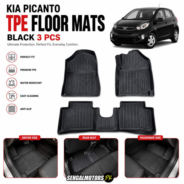 KIA Picanto TPE Floor Mats Black 3 Pcs 2019 - 2026