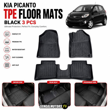 KIA Picanto TPE Floor Mats Black 3 Pcs 2019 - 2026